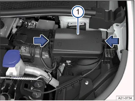 Boîte à fusibles compartiment avant Volkswagen ID.4 emplacement et accès capot ouvert