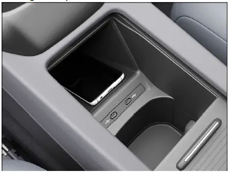Volkswagen ID.4 cache compartiment recharge sans fil ouvert protection écran