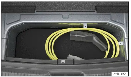 Rangement câble recharge Volkswagen ID.4 sous plancher coffre sécurité transport