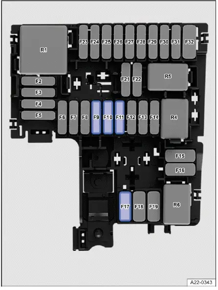 Plan fusibles compartiment avant Volkswagen ID.4 schéma emplacements et numérotation